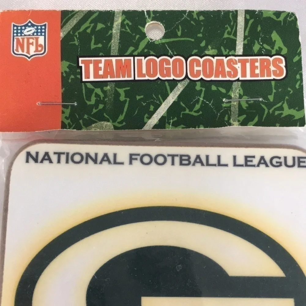 Vintage Green Bay Packers Coasters Cork Retro NFL Football Drink Mat Set Pack 4